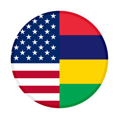 round icon with america and mauritius flags isolated on white background