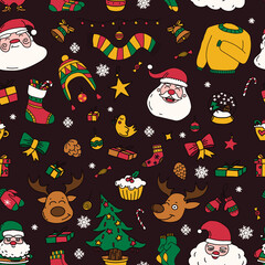 Fototapeta premium new year drawings icons, large set of festive clip-art graphics. Christmas design elements. Childish cute style