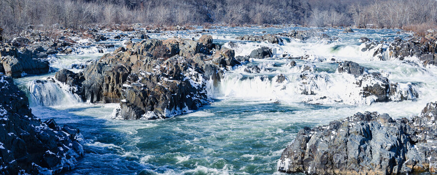 Great Falls National Park in winter - Circa Washington DC United States