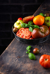 Assortment of different colorful tomatoes