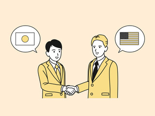 白人と握手をする日本のビジネスマン　アメリカ人　外国人　渡米　来日　ビジネス