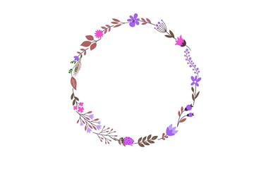 Floral round frame with lavender on isolated white background. Lavender wreath