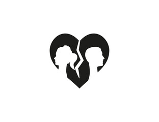 Couple broken heart icon. Vector illustration. Flat design.