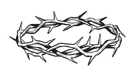 Crown of thorns hand drawn illustration on white background. - obrazy, fototapety, plakaty