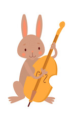 Fototapeta na wymiar A cute rabbit plays the double bass. Musical vector illustration, jazz band composition, animals with musical instruments.