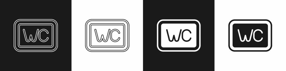 Set Toilet icon isolated on black and white background. WC sign. Washroom. Vector