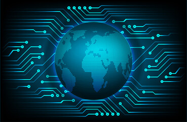 world binary circuit board future technology, blue hud cyber security concept background
