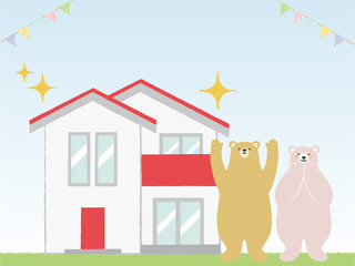 リフォーム・外壁塗装工事・新築工事完了　夫婦でバンザイ【くまさんシリーズ】