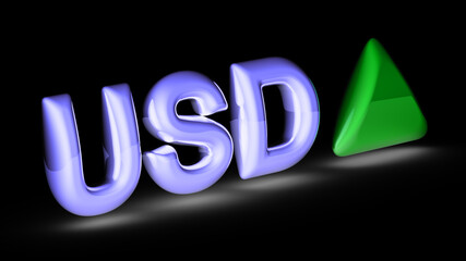 Dollar sign on black background. Index up. 3D Illustration.