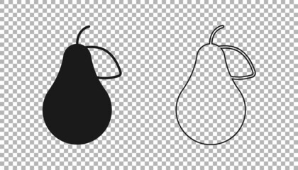 Black Pear icon isolated on transparent background. Fruit with leaf symbol. Vector