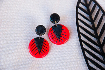 red polymer clay earrings