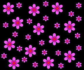 Fototapeta na wymiar beautiful background of pink flowers, gerberas, daisies on a black background