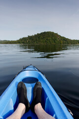 Blue kayak in Loch Lomond on open water