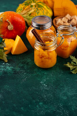 Sweet homemade pumpkin jam in jar