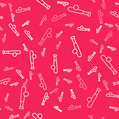 White line Baseball bat with ball icon isolated seamless pattern on red background. Vector