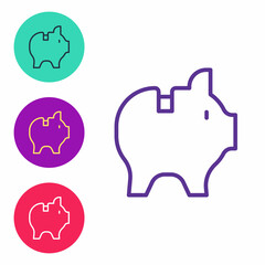 Set line Piggy bank icon isolated on white background. Icon saving or accumulation of money, investment. Set icons colorful. Vector