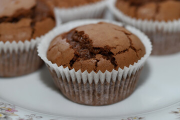 Tasty chocolate muffin close-up