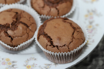 Tasty chocolate muffin close-up