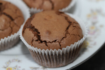 Tasty chocolate muffin close-up