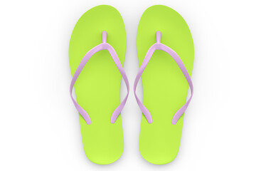 Beach green flip-flops or sandals isolated on white background.