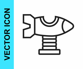 Black line Swing plane on the playground icon isolated on white background. Childrens carousel with plane. Amusement icon. Vector