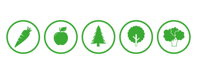 Set of vegan organic bio icons.