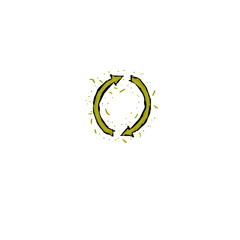 light yellow round recycling symbol (two arrows) (colored)