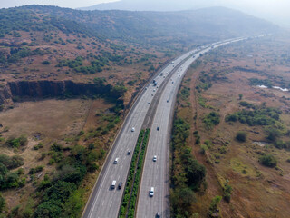 Aerial footage of the Mumbai-Pune Expressway near Pune India. The Expressway is officially called the Yashvantrao Chavan Expressway.
