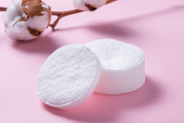 Cosmetic Makeup Remover Cotton Pads on pink background