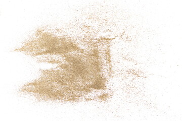 Sand pile scatter isolated on white background and texture, with clipping path, top view