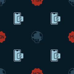 Set Price tag with New, Worldwide shipping and Mobile shopping on seamless pattern. Vector