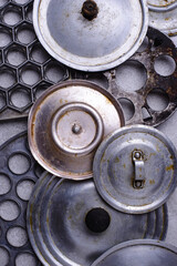 Old iron lids for vintage pot