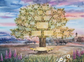 watercolor family tree