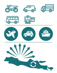Set Icon of Transportation Equipment and Java Island. used for infographics on the implementation of the transportation restriction program in Indonesia