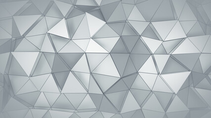 Layered white structure with triangular polygons 3D render illustration