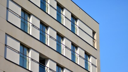 Modern apartment building in sunny day. Exterior, residential house facade.