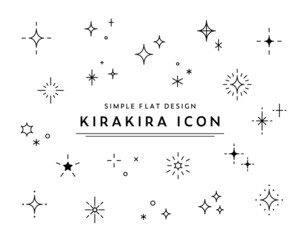 キラキラアイコンのセット　シンプル　星　輝き　きらめき　綺麗　飾り　装飾　光　清潔　マーク　イラスト