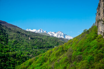 Beautiful snow capped mountains of the Caucasus