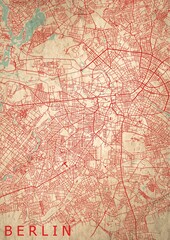 Fototapeta na wymiar Berlin Stadtplan Stadtkarte Straßen rot