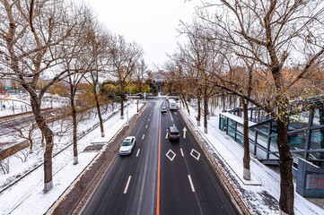 The first snow in early winter-winter scenery in Changchun, China