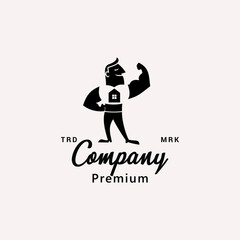 Strong Man House Logo Vector Icon Illustration