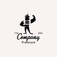 Strong Man Book Logo Vector Icon Illustration