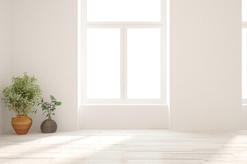 Empty room in white color. Scandinavian interior design. 3D illustration