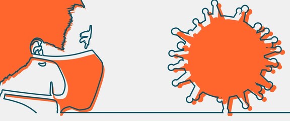 Abstract icon of man wearing a medical mask.
