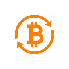 Bitcoin currency with arrow around icon, Exchange and trading financial digital money sign, Cryptocurrency logo, Banking and blockchain concept, Vector illustration