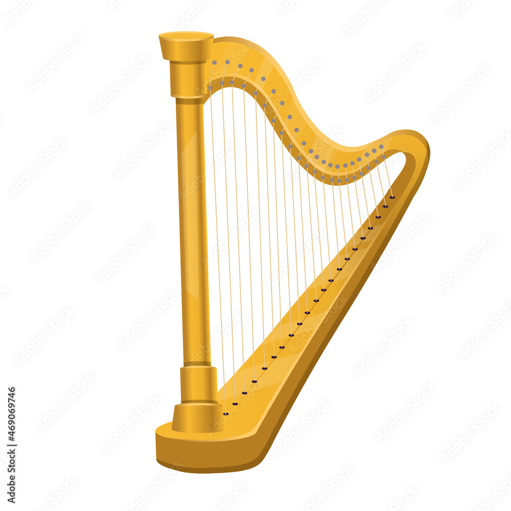 Wall mural Gold harp musical instrument isolated on white background.Vector.