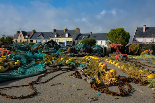 old fishing nets on the harbor of guilvinec