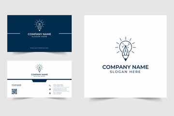 Designers logo idea. Creative idea logo icon. Creator logo template. Pen tool and light bulb logo. Creative designer logo with bright light, pencil. Pen tool logo design, flat graphic designer logo.