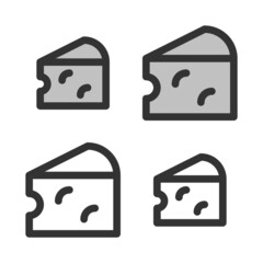 Pixel-perfect linear icon of cheese piece built on two base grids of 32 x 32 and 24 x 24 pixels. The initial base line weight is 2 pixels. In two-color and one-color versions. Editable strokes