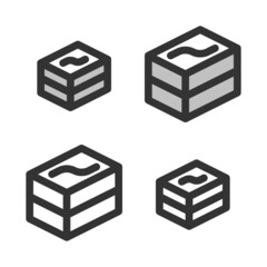 Pixel-perfect linear icon of a piece of cake built on two base grids of 32 x 32 and 24 x 24 pixels. The initial base line weight is 2 pixels. In two-color and one-color versions. Editable strokes